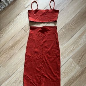 Reformation Red Ribbed Midi Skirt